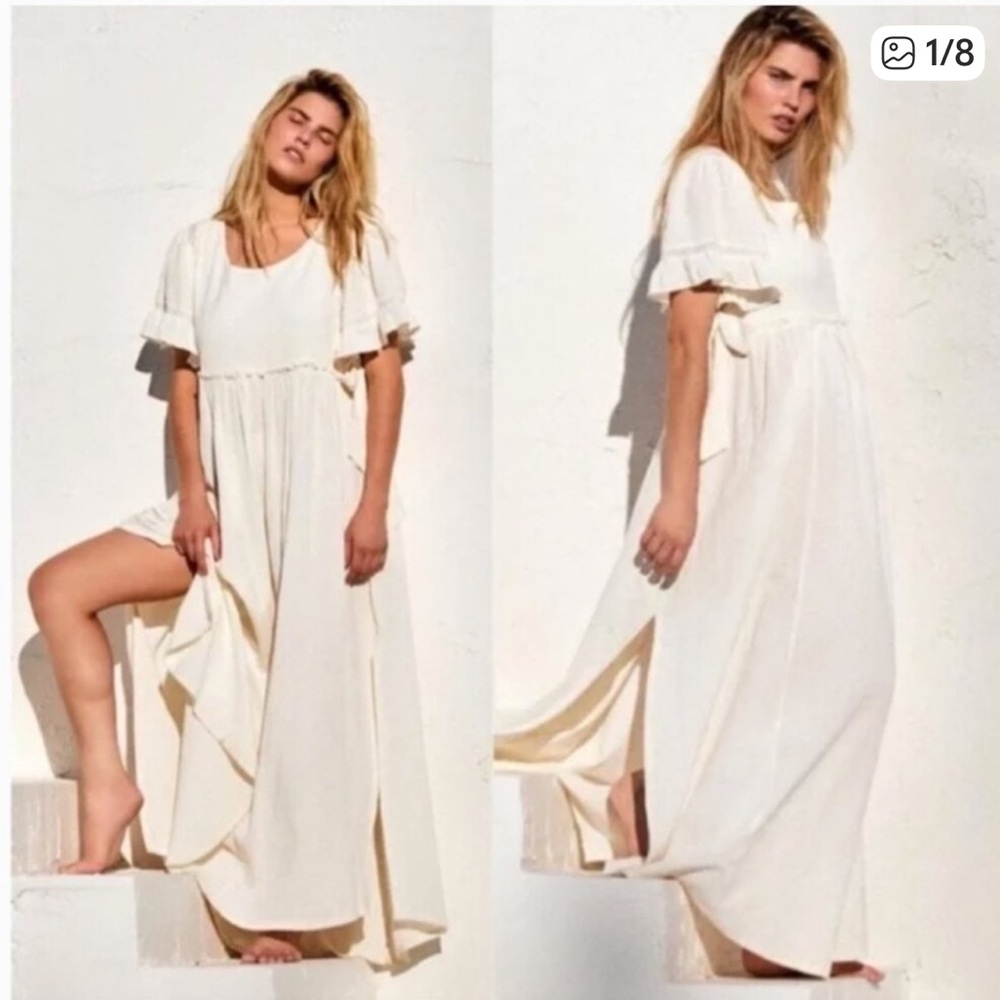 Free People La Vie Ivory Ruffle Sleeve Maxi Dress